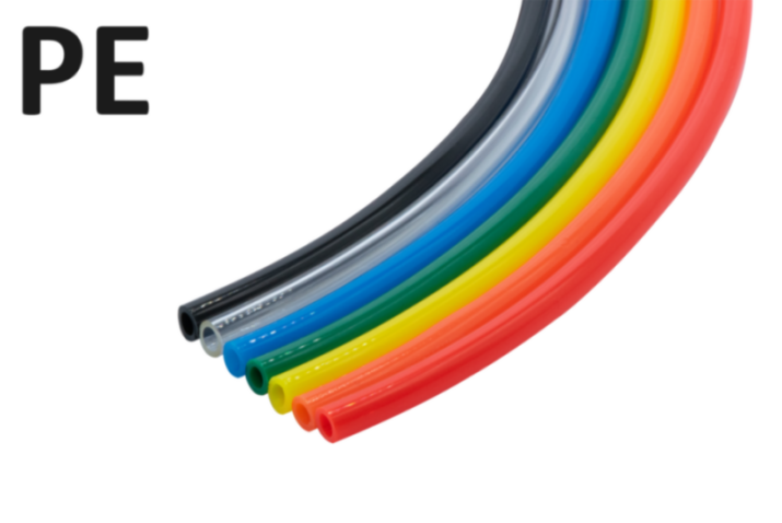 The PE (Polyethylene) pneumatic hose, available in various colors, is designed for compressed air and pneumatic control applications in industrial settings, machine engineering, assembly, and workshops. PE pneumatic hose Polyethylene tube various colors compressed air pneumatic control applications industrial settings machine engineering assembly workshops