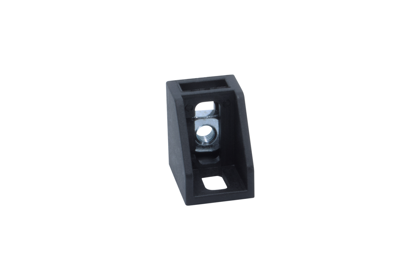 The mounting block, made of nylon and steel, is designed for connect side walls with aluminum profiles such as Item and Bosch, providing a reliable fastening solution. mounting block nylon steel connect side walls with aluminum profiles Item Bosch
