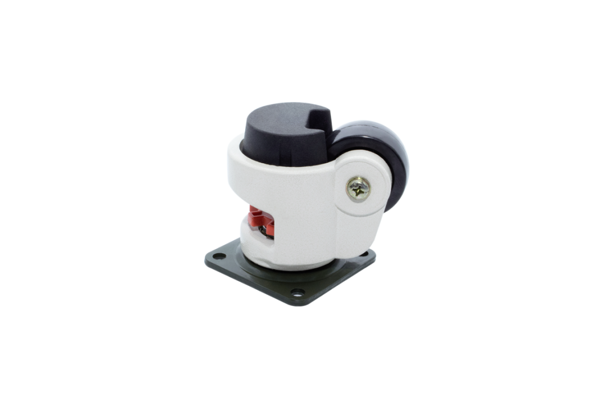 The leveling machine caster with a mounting plate is a heavy-duty wheel designed for adjusting, leveling, and aligning equipment in mechanical engineering applications. leveling machine caster mounting plate heavy-duty wheel adjusting, leveling, and aligning equipment