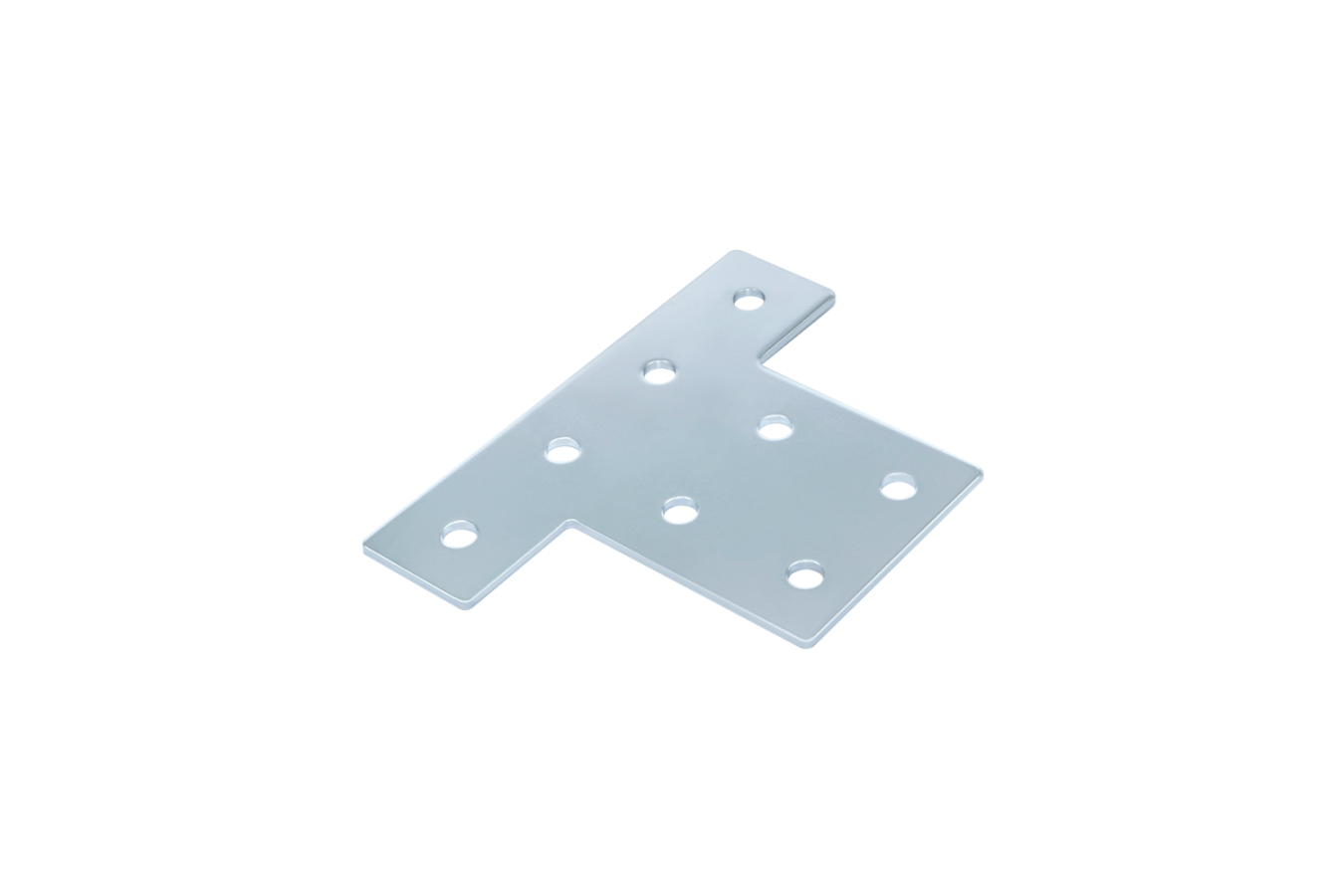 Breiter T-Plattenverbinder aus verzinktem Stahl, ein Befestigungselement zur starken Verbindung von Aluprofilen (z.B. 30 auf 60mm)	 Breiter T-Plattenverbinder aus Stahl für Item/Bosch Profile (30-60mm / 40-80mm)
