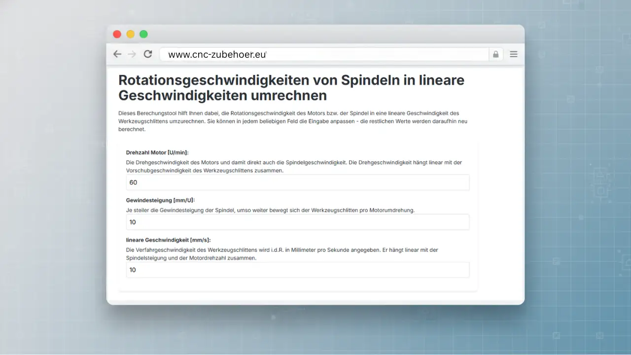 Umrechner von Rotationsgeschwindigkeit in lineare Geschwindigkeit