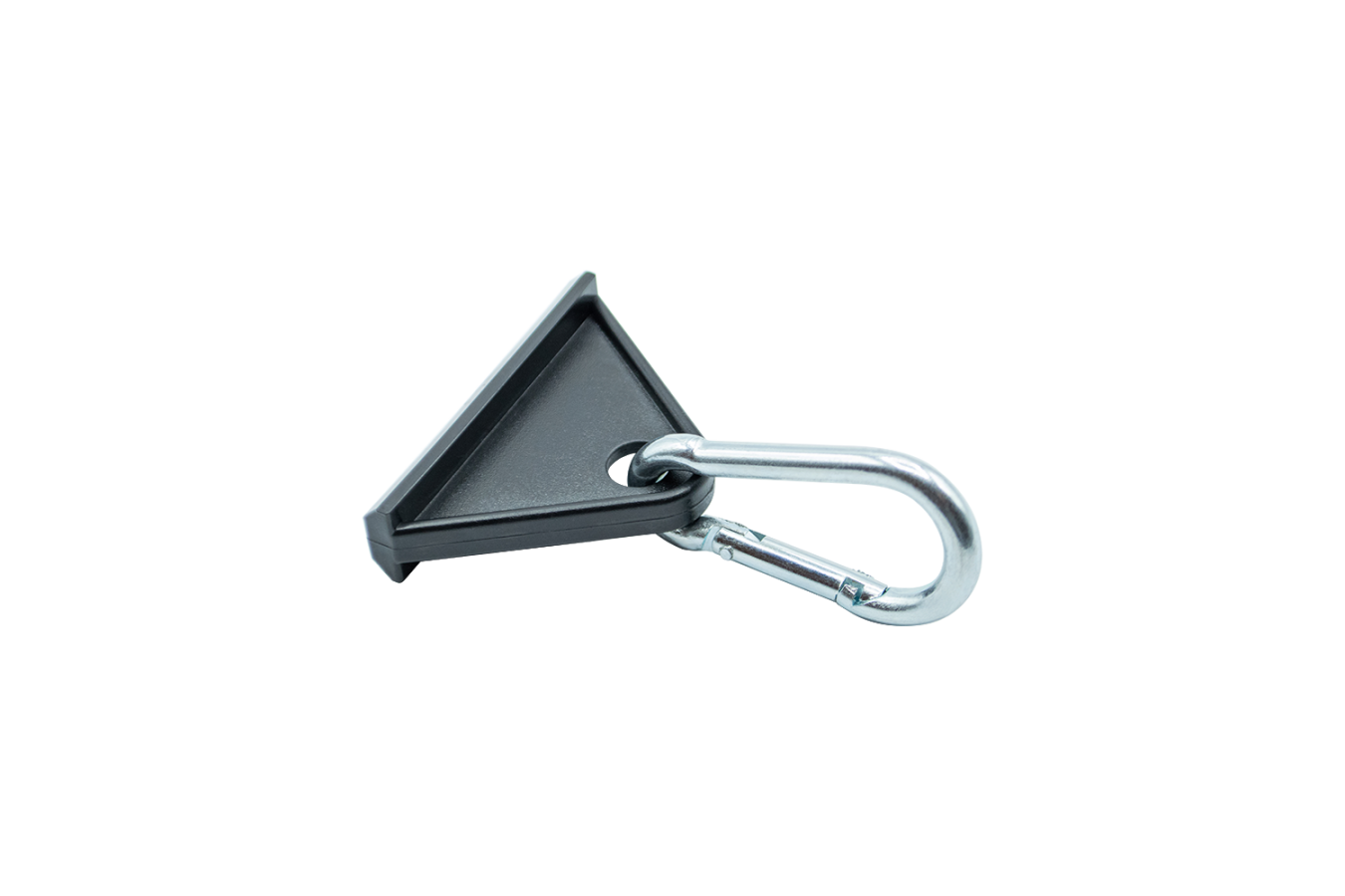 The suspension with a slot, including a carabiner, is designed for use with aluminum profiles such as Item and Bosch, made from ABS and steel for secure mounting. suspension slot carabiner aluminum profiles Item Bosch ABS steel secure mounting
