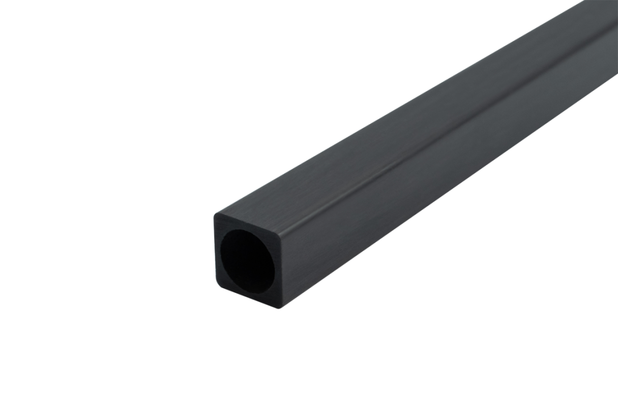 Draufsicht des CFK Vierkantrohrs aus pultrudierem Carbon, runder Kern