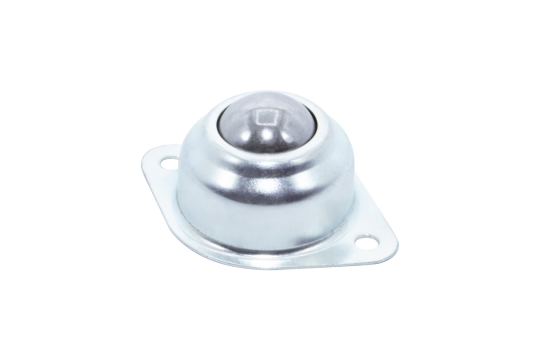 Kugelrolle mit Stahlkugel, eingesetzt in Transportsystemen, Fördertechnik und Montagestationen für eine reibungslose Materialhandhabung	 Kugelrolle mit Gehäuse und Kugel aus Stahl für Förderanlagen