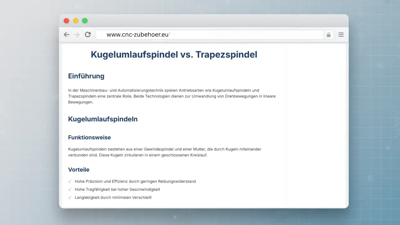 Vergleich Kugelumlaufspindel und Trapezspindel