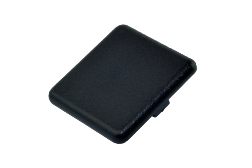 Schwarze Nylon-Abdeckkappe 40x40, bietet Schutz und eine saubere Optik für Aluminiumprofile von Herstellern wie Item und Bosch Schwarze Nylon-Abdeckkappe 40x40 für Aluminiumprofile, Vorderansicht