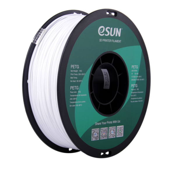 eSUN PTEG Filament in Weiß, 1kg, 1,75mm Durchmesser - Premium-Material für den professionellen 3D-Druck und Rapid Prototyping	 Eine weiße 1kg Spule des eSUN PTEG 3D-Drucker Filaments