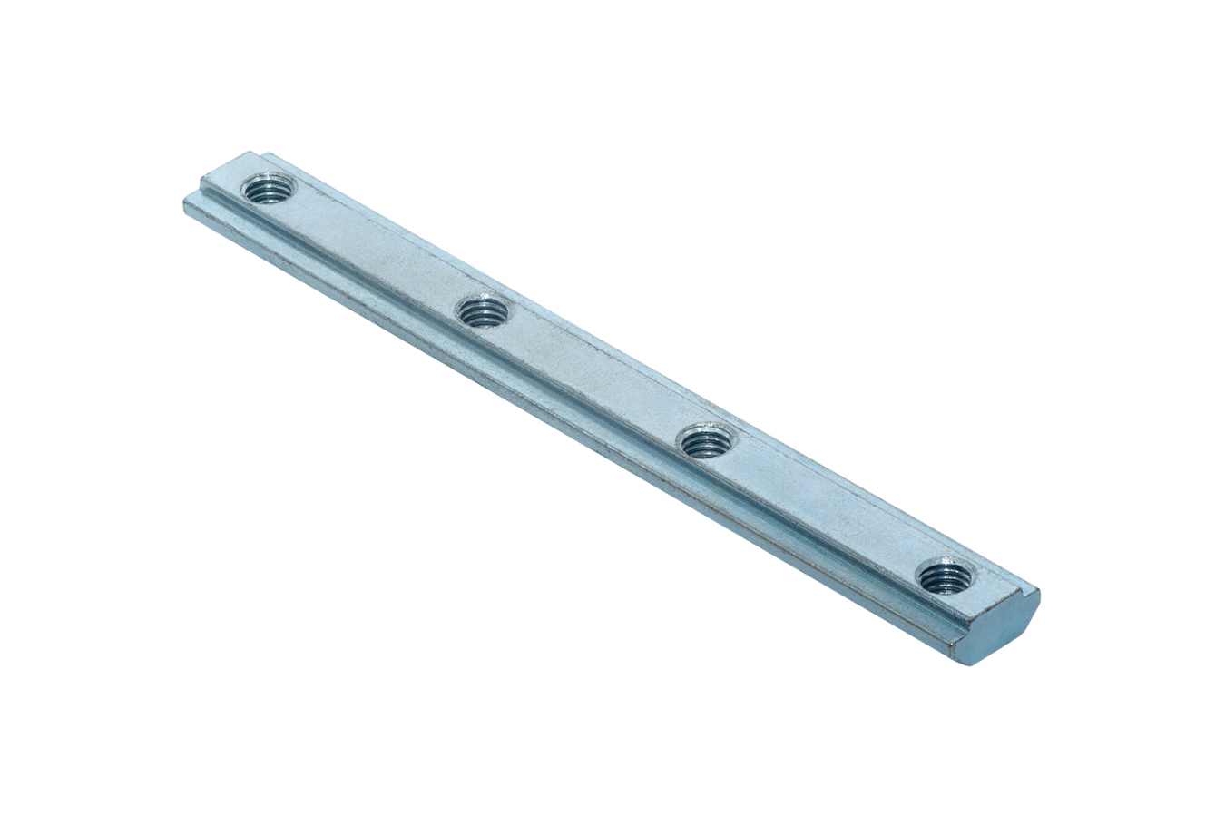 Verzinkter Nutenstein-Profilverbinder für Nut 8, zum Verbinden und Befestigen von Aluminiumprofilen der Systeme Item und Bosch	 Nutenstein-Profilverbinder aus verzinktem Stahl für Nut 8 Item/Bosch Profile, Vorderansicht