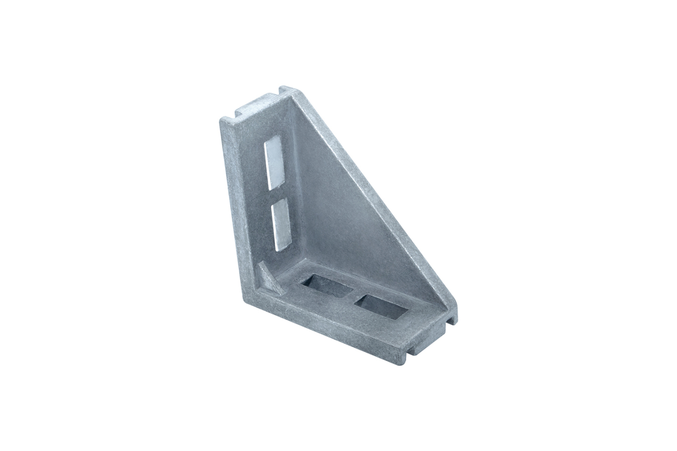 Schwerer Außenwinkel aus Aluminium-Druckguss, als Profilverbinder für Aluminiumprofile (Nut 6/8/10, Item/Bosch)	 Schwerer Außenwinkel aus Druckguss für Item/Bosch Profile (Nut 6/8/10), Vorderansicht