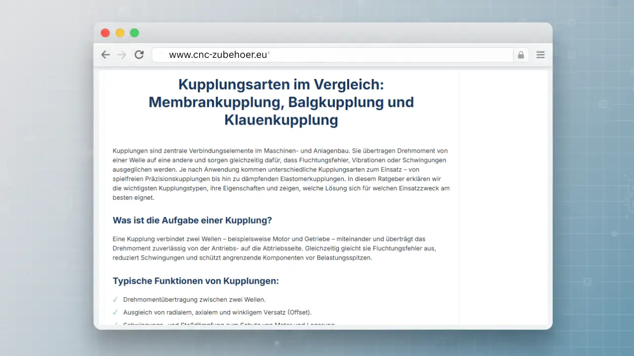 Membrankupplung, Balgkupplung und Klauenkupplung Übersicht