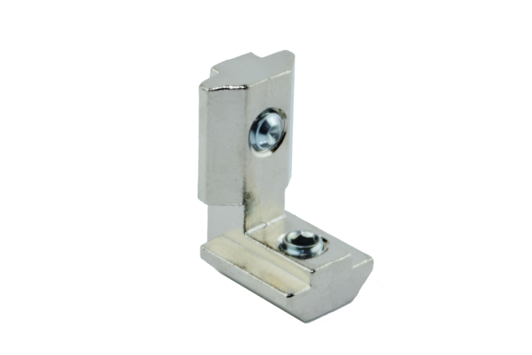 The internal and external angle brackets, type B, are profile connectors designed for aluminum profiles such as Item and Bosch, compatible with slot sizes 8 and 10. internal and external angle brackets type B profile connectors aluminum profiles Item Bosch slot sizes 8 and 10