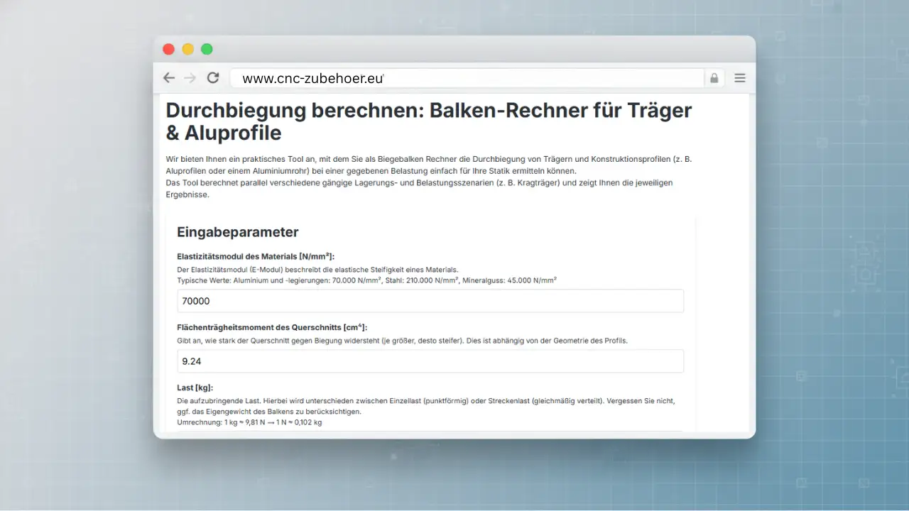 Online-Balkenrechner zur Berechnung der Durchbiegung von Profilen
