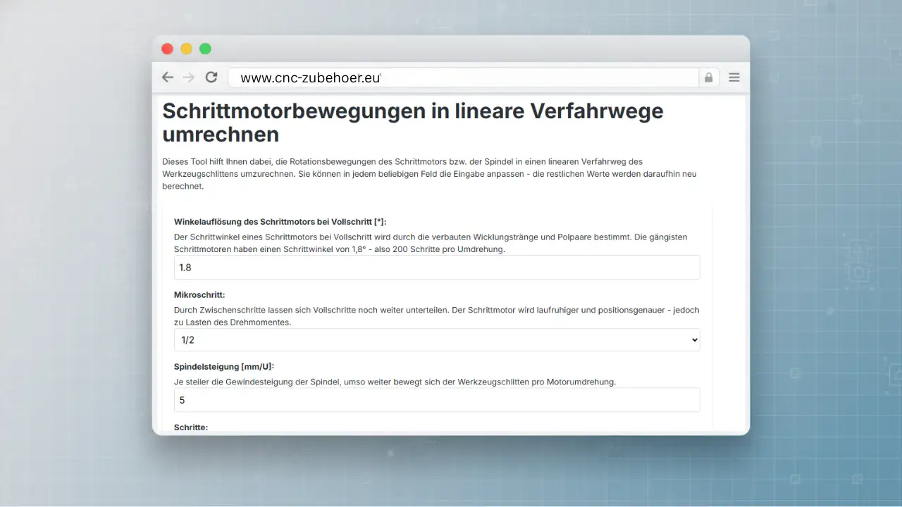 Rechner für Schrittmotorbewegungen, Mikroschritte und Verfahrwege