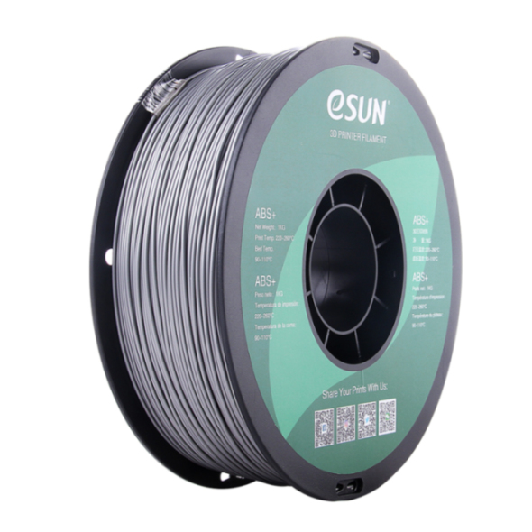 eSUN ABS+ Filament in Silber, 1kg, 1,75mm Durchmesser - Premium-Material für den 3D-Druck von langlebigen Funktionsteilen	 Silberfarbene 1kg Spule des eSUN ABS+ 3D-Drucker Filaments