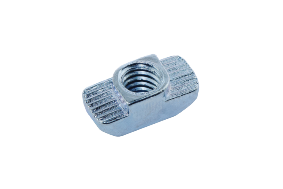 Hammermutter aus verzinktem Stahl, zur Verbindung und Befestigung von Aluminiumprofilen (Nut 6/8/10, Item/Bosch)	 Verzinkte Hammermutter für Nutenprofile der Größen 6, 8 und 10