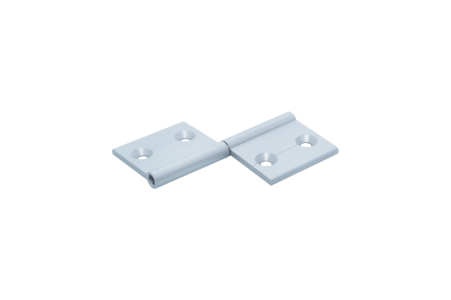 40mm Aluminiumscharnier, designed für den Einsatz mit Aluminiumprofilen wie Item und Bosch im Maschinen- und Möbelbau	 Vorderansicht eines 40mm Aluminiumscharniers für Item/Bosch Profile