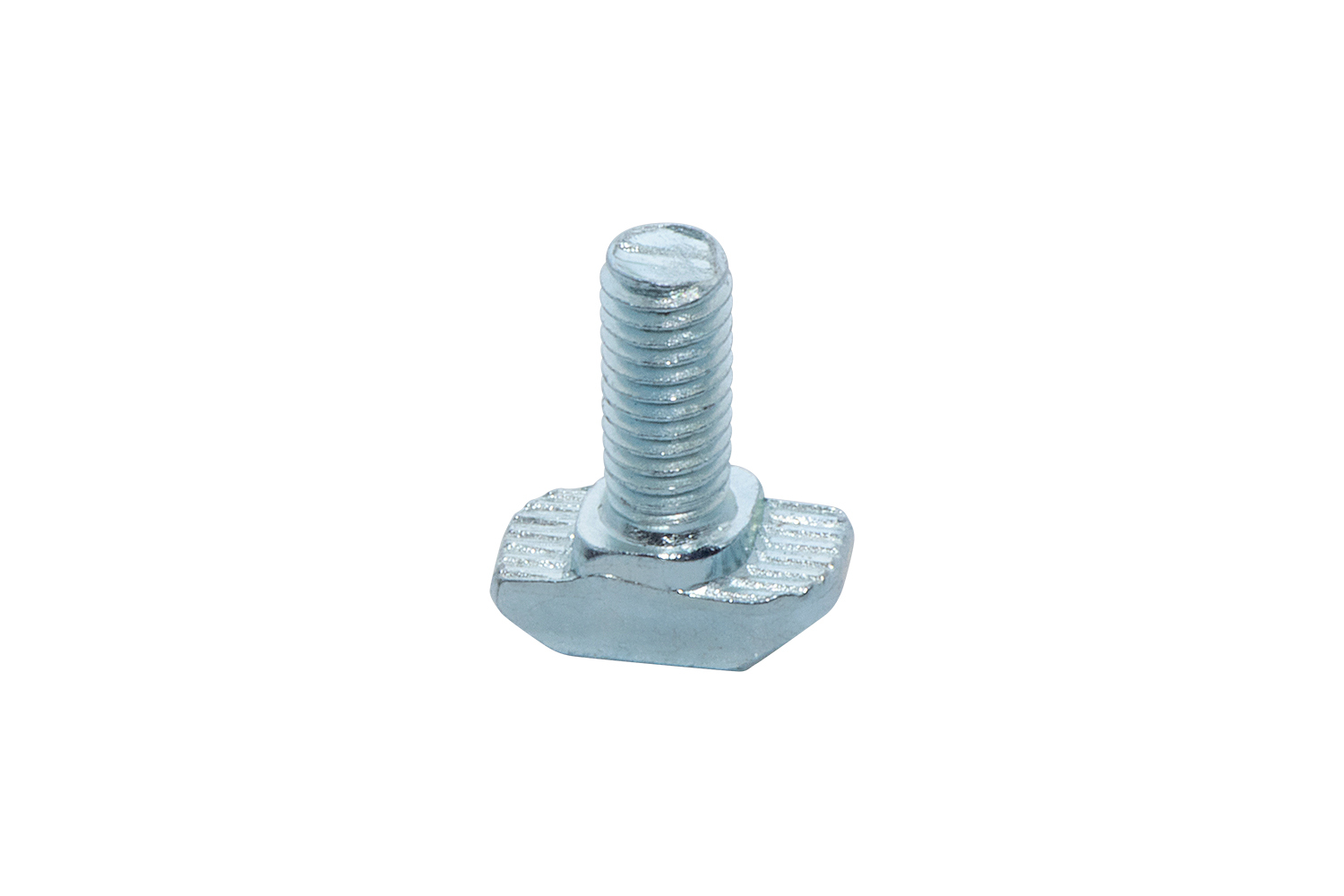 Hammerkopfschraube aus verzinktem Stahl, speziell entwickelt zur Verbindung und Befestigung in Nuten von 8mm und 10mm Aluprofilen	 Verzinkte Hammerkopfschraube für Nutenprofile 8 und 10 (Item/Bosch), Vorderansicht