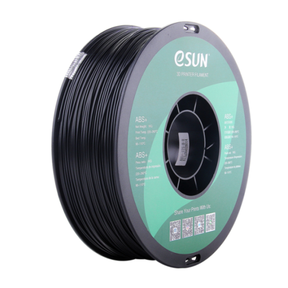eSUN ABS+ Filament in Schwarz, 1,75mm - Hochfestes technisches Material für den 3D-Druck und die Herstellung robuster Teile	 Schwarze Rolle eSUN ABS+ Filament für den technischen 3D-Druck