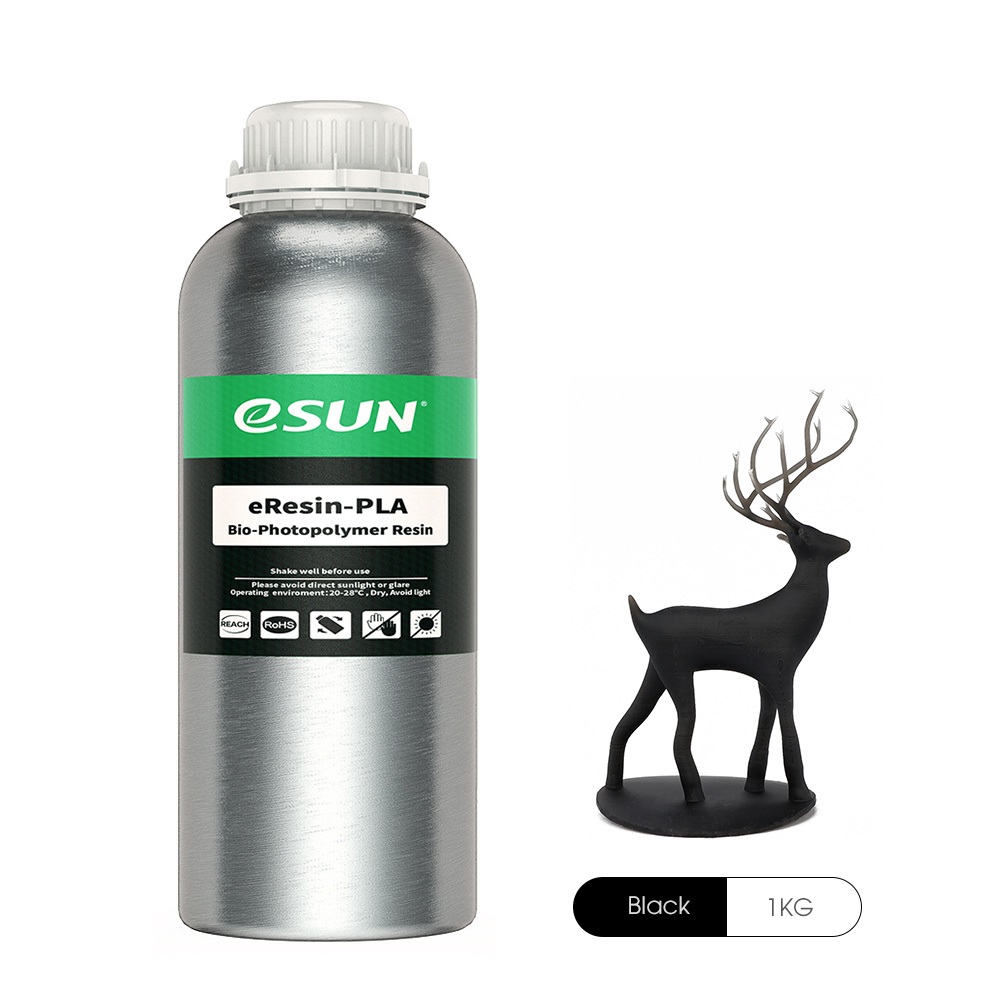 eSUN biobasiertes eResin-PLA in Schwarz (1kg), hochwertiges Kunstharz für detailreiche 3D-Drucke mit LCD- und DLP-Technologien	 1kg Flasche eSUN biobasiertes eResin-PLA in schwarz für LCD/DLP 3D-Drucker
