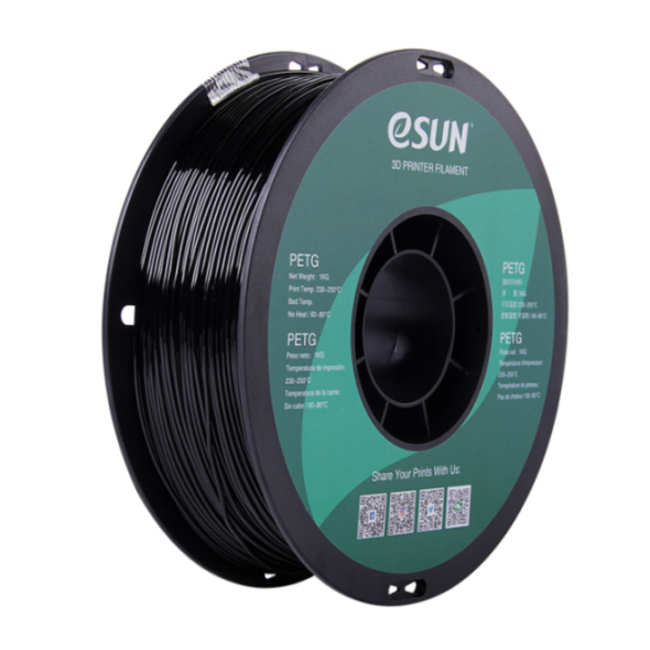 eSUN PTEG Filament in Schwarz, 1kg, 1,75mm Durchmesser - Hochwertiges 3D-Druckmaterial für die additive Fertigung	 Eine schwarze 1kg Rolle eSUN PTEG 3D-Drucker Filament