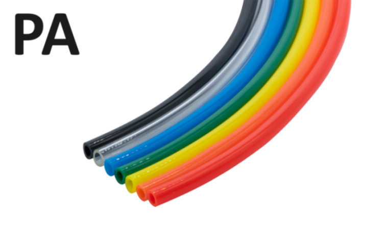 The PA (Polyamide) pneumatic hose, available in various colors, is designed for compressed air and pneumatic control applications in industrial settings, machine engineering, assembly, and workshops. PA pneumatic hose Polyamide tube various colors compressed air pneumatic control applications industrial settings machine engineering assembly workshops