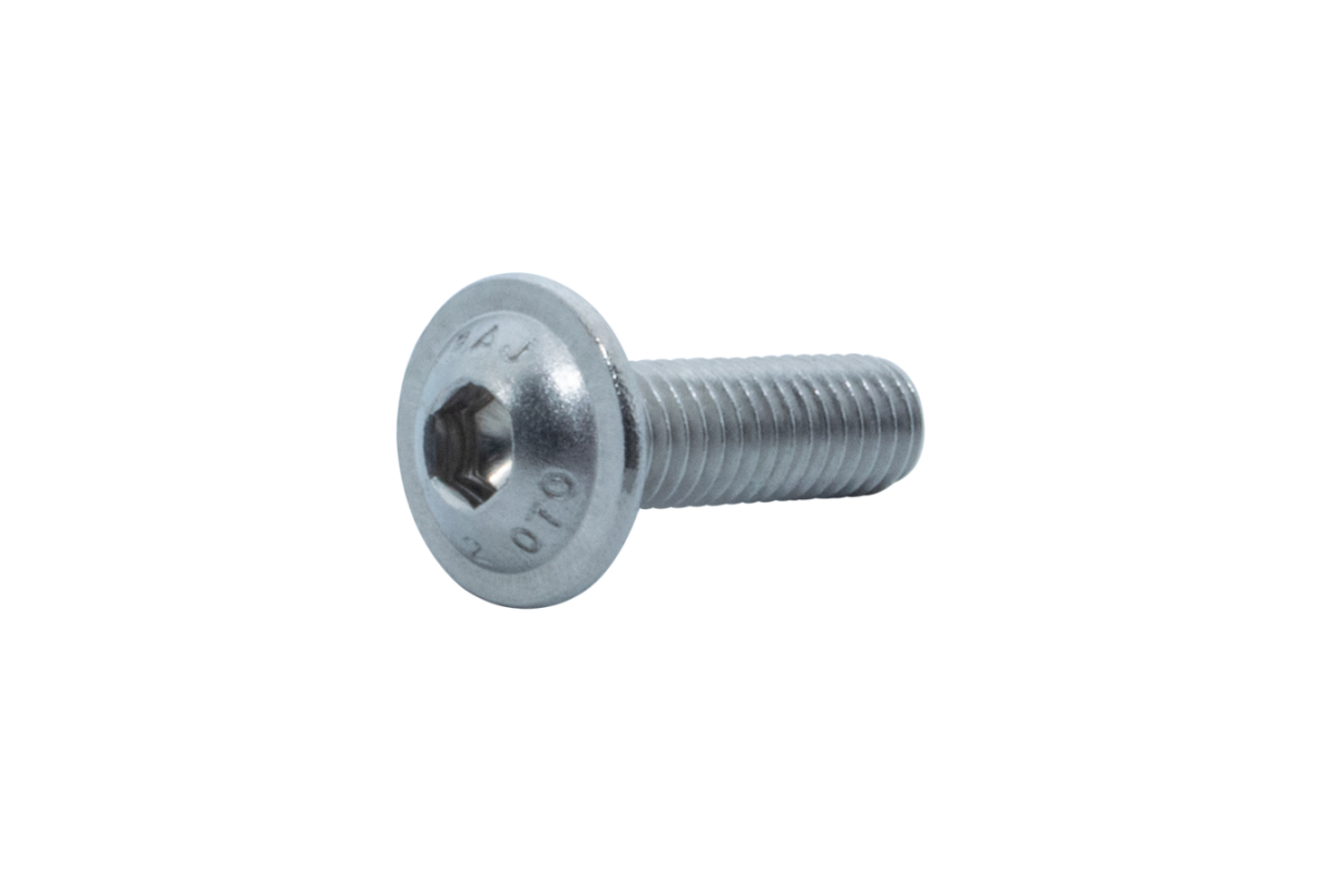 Linsenkopfschraube mit Flansch (ISO 7380-2) aus V2A Edelstahl, mit Innensechskant für vielfältige Anwendungen	 Linsenkopfschraube mit Flansch und Innensechskant (ISO 7380-2), Vorderansicht