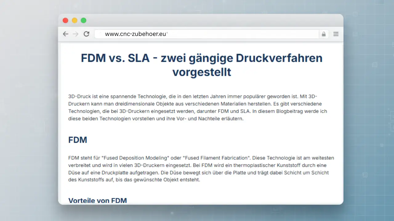 Vorschau des Vergleichsartikels „FDM vs. SLA – zwei gängige Druckverfahren vorgestellt“ auf cnc-zubehoer.eu.