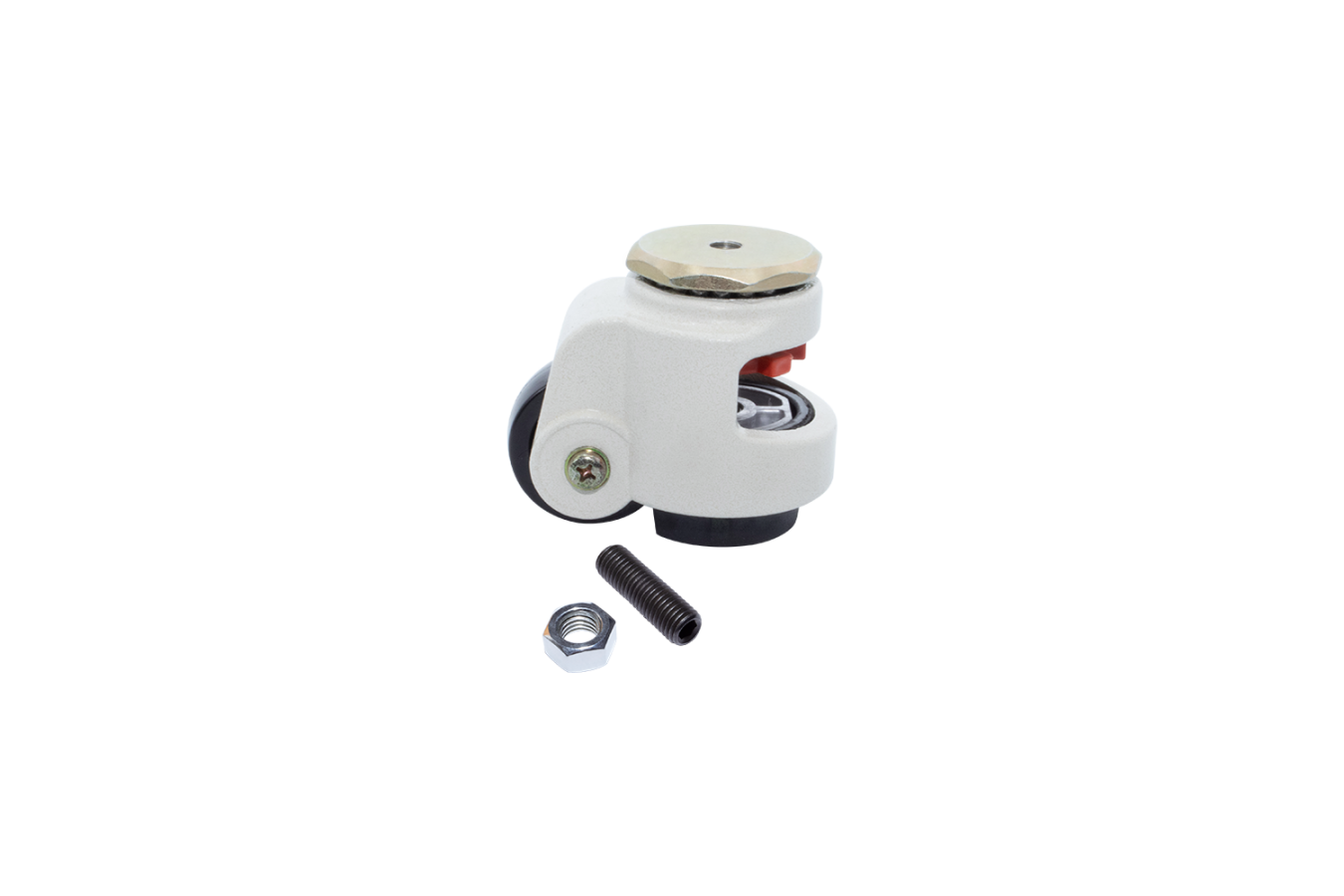 The leveling machine caster with a bolt is a heavy-duty wheel designed for adjusting, leveling, and aligning equipment in mechanical engineering applications. leveling machine caster bolt heavy-duty wheel adjusting, leveling, and aligning equipment