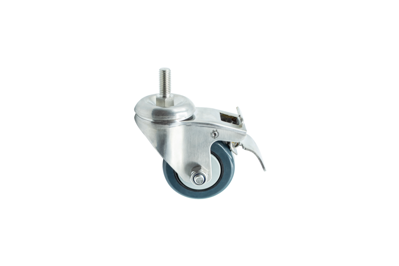 The stainless steel swivel caster with a brake is designed for transport applications, providing smooth movement with its durable wheel. stainless steel swivel caster with a brake transport applications smooth movement durable wheel