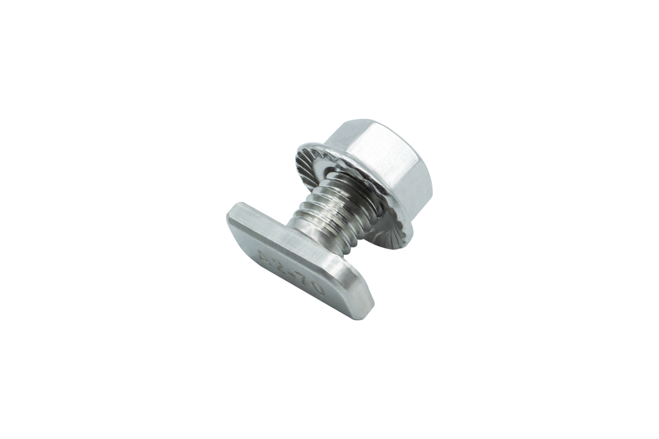 The narrow solar hammerhead screw is used for mounting PV systems on roofs. It fastens PV mounting rails to roof hooks, clamps, adapter plates, or hanger bolts. The hammerhead is inserted into the rail slot and ensuring a twistproof connection. hammer head screw narrow stainless steel Slot 10 solar profiles PV systems