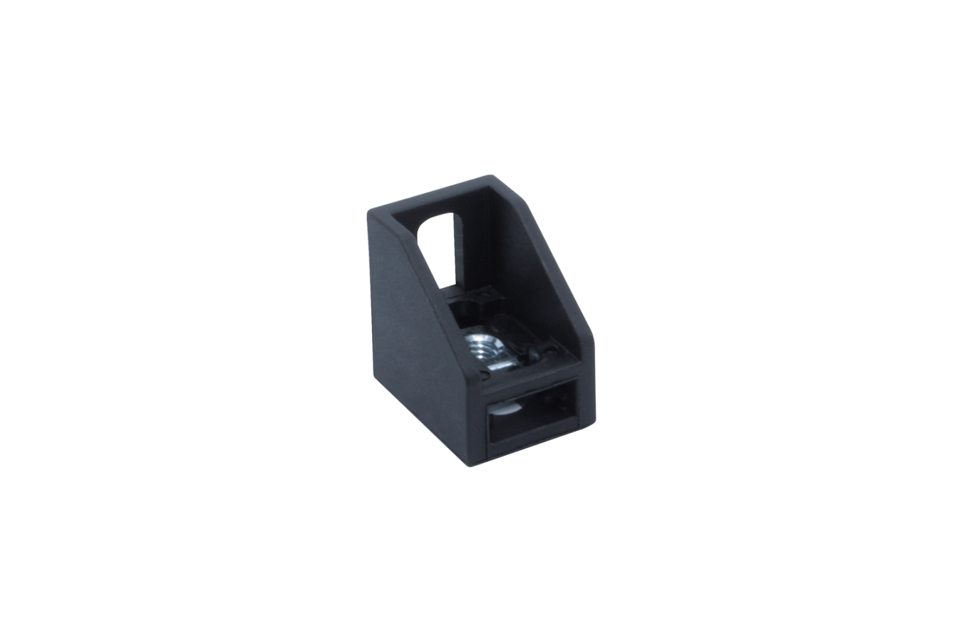 The mounting block, made of nylon and steel, is designed for connect side walls with aluminum profiles such as Item and Bosch, providing a reliable fastening solution. mounting block nylon steel connect side walls with aluminum profiles Item Bosch